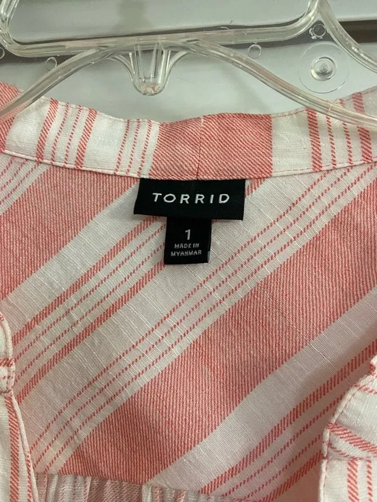 Torrid- Coral and White Striped Sleeveless Blouse - Picture 2 of 5